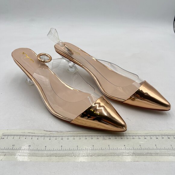 XYD Champagne Transparent Slingback Clear Low Heels Pumps Pointed Toe PVC Shoes - Picture 4 of 7